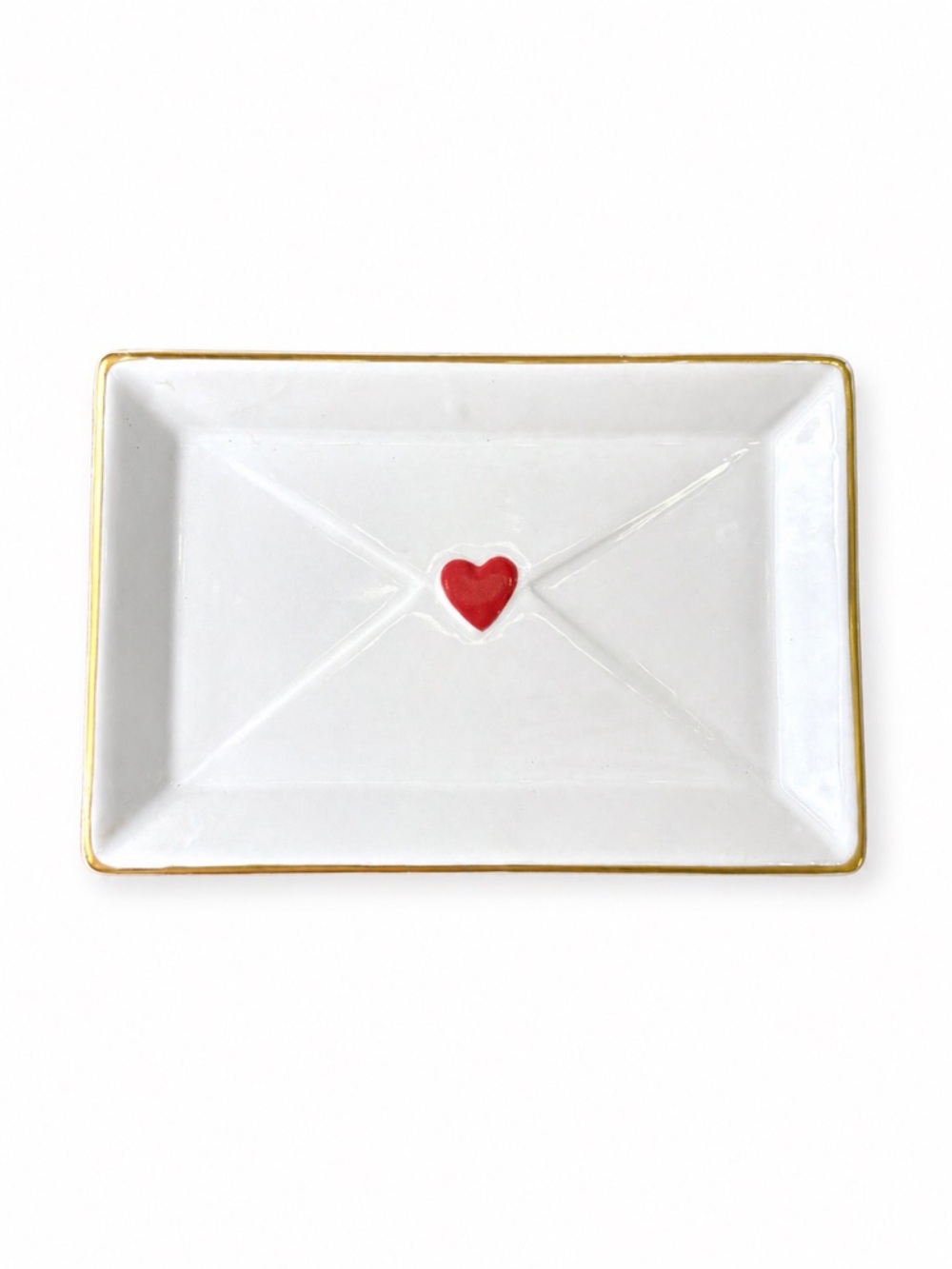 ❤️ NWT Romantic Ceramic Envelope Tray Gold Trim Heart Vanity Catchall Decor